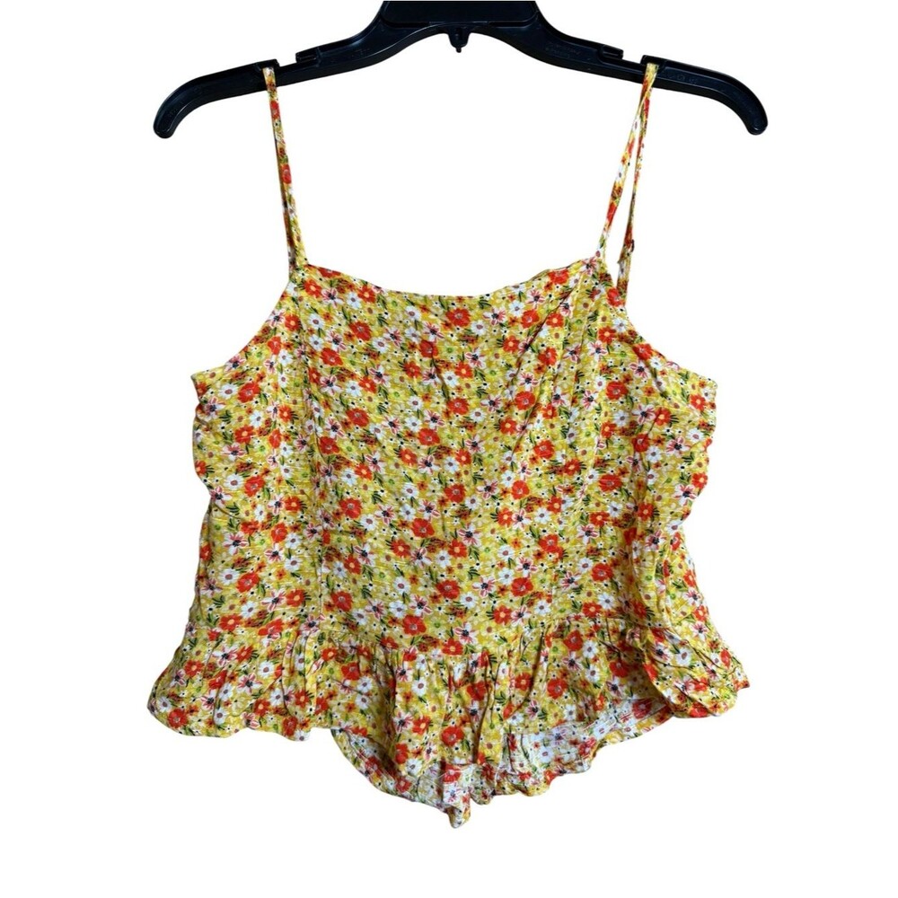 Arizona Jean Co Yellow Floral Tie-Back Peplum Camisole Top, Size S Cottagecore